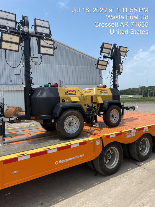 2022 Allmand NLV3GR (4) LED Light Fixture 350W, 23' Vertical Mast, 3kW Prime, Towable, Deep Sea L401, Leveling Jacks, Yanmar T4F 5.8hp