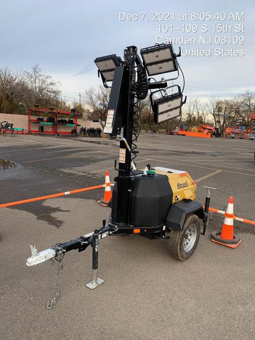 2021 Allmand NLV3GR (4) LED Light Fixture 350W, 23' Vertical Mast, 3kW Prime, Towable, Deep Sea L401, Leveling Jacks, Yanmar T4F 5.8hp