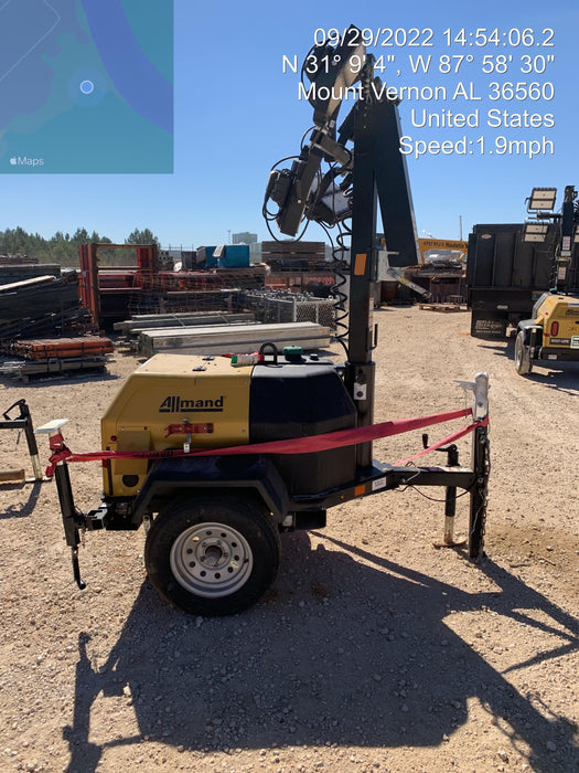 2022 Allmand NLV3GR (4) LED Light Fixture 350W, 23' Vertical Mast, 3kW Prime, Towable, Deep Sea L401, Leveling Jacks, Yanmar T4F 5.8hp