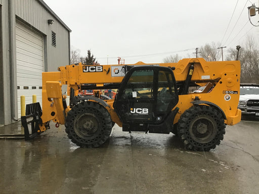 2020 JCB 510-56 Cab/Heat/Air, 74 HP, Solid Tires, STD Worklight, Beacon, Aux Hydraulics, Lifting Eye, Back up Alarm w/66" Carriage/60" Forks