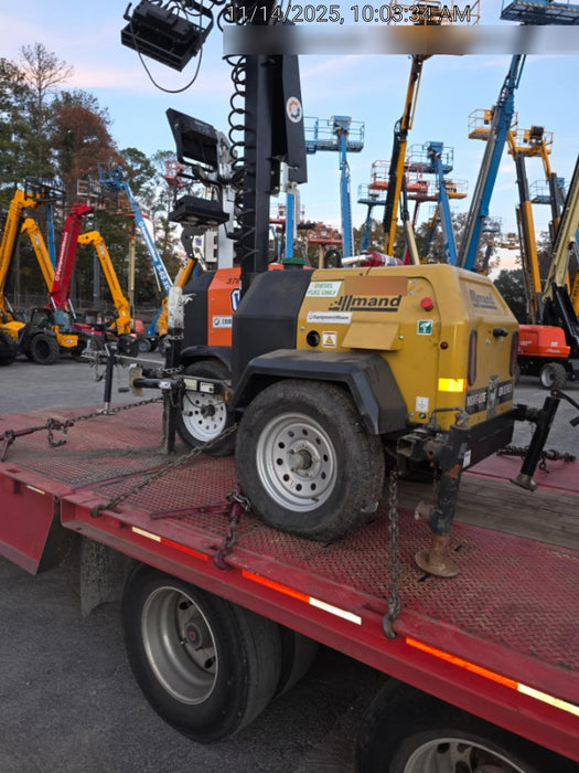 2022 Allmand NLV3GR (4) LED Light Fixture 350W, 23' Vertical Mast, 3kW Prime, Towable, Deep Sea L401, Leveling Jacks, Yanmar T4F 5.8hp