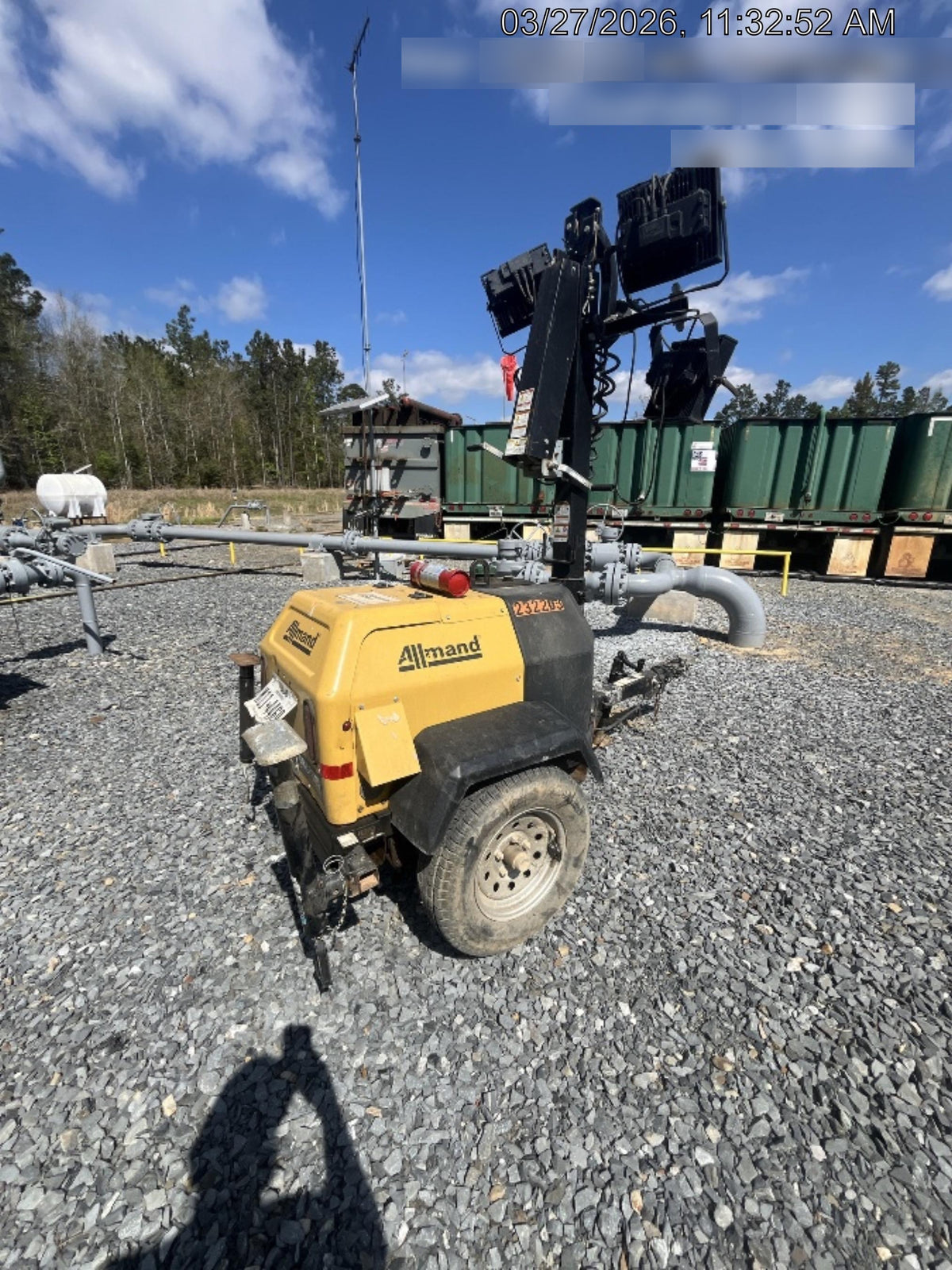 2022 Allmand NLV3GR (4) LED Light Fixture 350W, 23' Vertical Mast, 3kW Prime, Towable, Deep Sea L401, Leveling Jacks, Yanmar T4F 5.8hp