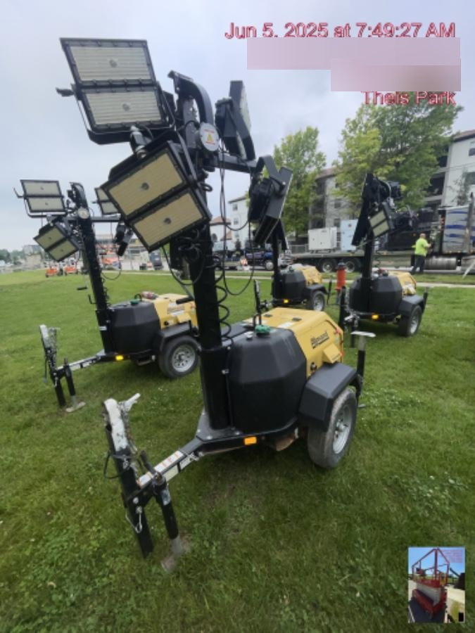 2022 Allmand NLV3GR (4) LED Light Fixture 350W, 23' Vertical Mast, 3kW Prime, Towable, ES Decals, T3