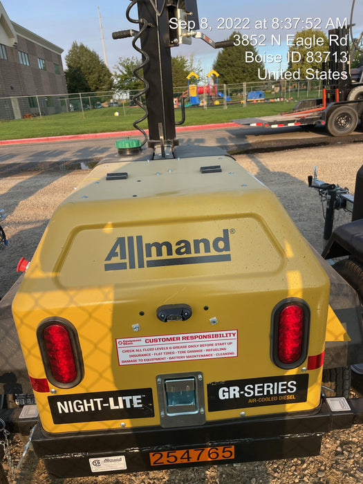 2022 Allmand NLV3GR (4) LED Light Fixture 350W, 23' Vertical Mast, 3kW Prime, Towable, ES Decals, T3