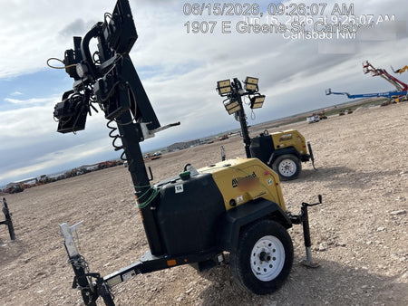 Allmand NLV3GR (4) LED Light Fixture 350W, 23' Vertical Mast, 3kW Prime, Towable, Deep Sea L401, Leveling Jacks, Yanmar T4F 5.8hp