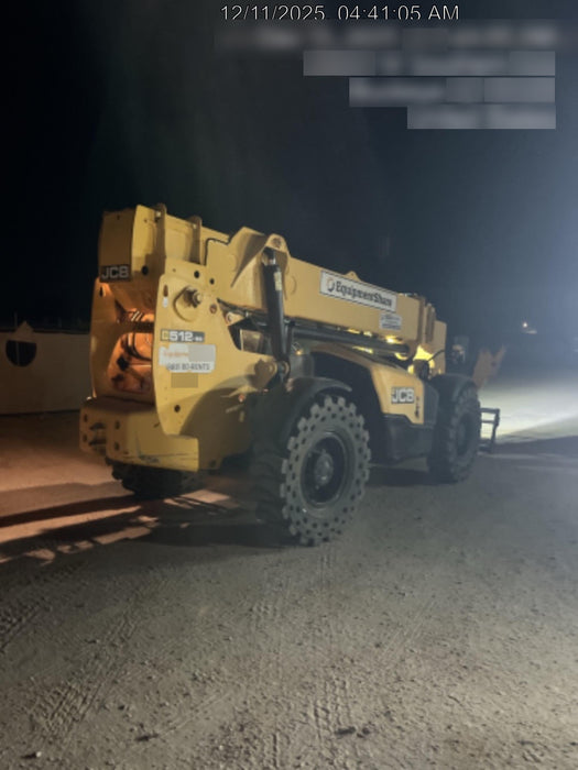 2019 JCB 512-56 74 HP w/CAB/HVAC, Beacon, Aux Hydraulics, Worklights, Solid Tires w/60" Carriage/Forks