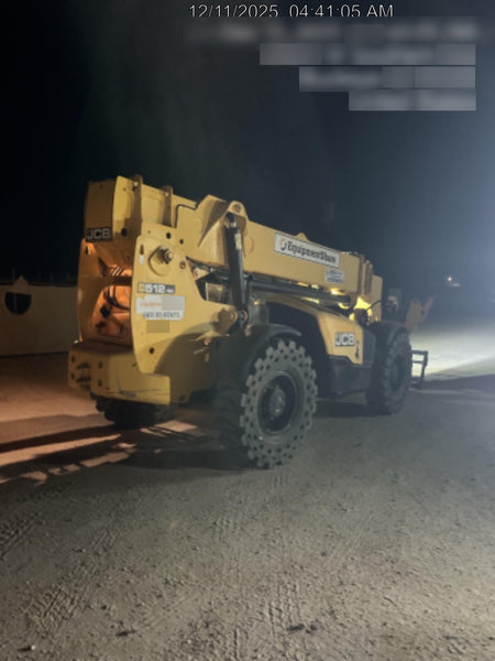 2019 JCB 512-56 74 HP w/CAB/HVAC, Beacon, Aux Hydraulics, Worklights, Solid Tires w/60" Carriage/Forks