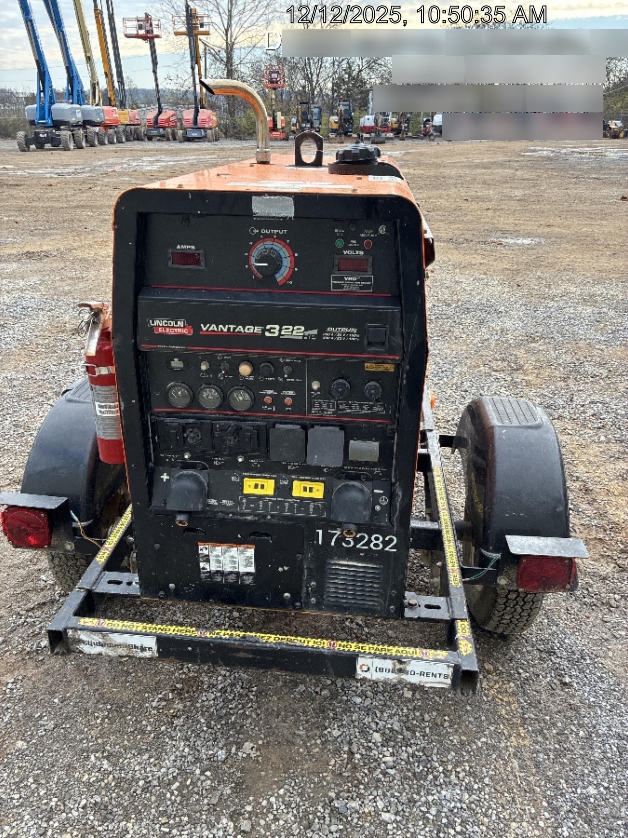 2021 Lincoln Electric Vantage 322 Vantage 322 Ready Pak 3 w/ Decals, ORANGE (includes trailer, cable rack, fender light kit) NO Telematics