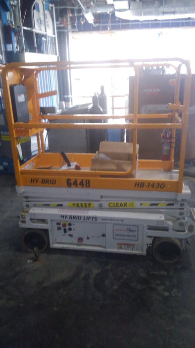 Custom Equipment HB-1430 Hy-Brid Scissor Lift
Platform capacity up to 670 lbs
Working height up to 20 ft
Weighs under 1,700 lbs
Non-marking wheels