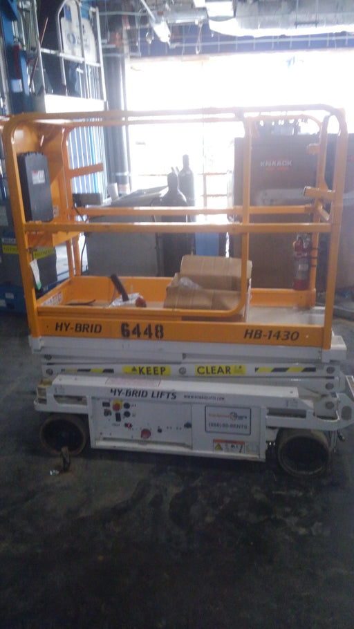Custom Equipment HB-1430 Hy-Brid Scissor Lift
Platform capacity up to 670 lbs
Working height up to 20 ft
Weighs under 1,700 lbs
Non-marking wheels