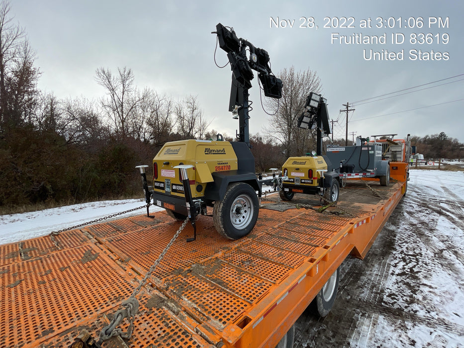 2022 Allmand NLV3GR (4) LED Light Fixture 350W, 23' Vertical Mast, 3kW Prime, Towable, ES Decals, T3