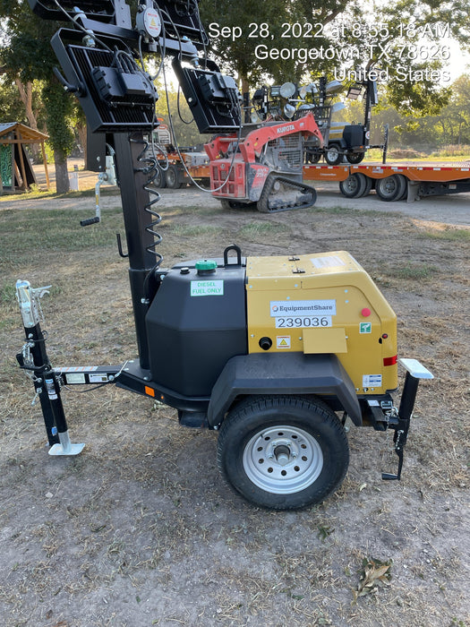 2022 Allmand NLV3GR (4) LED Light Fixture 350W, 23' Vertical Mast, 3kW Prime, Towable, Deep Sea L401, Leveling Jacks, Yanmar T4F 5.8hp