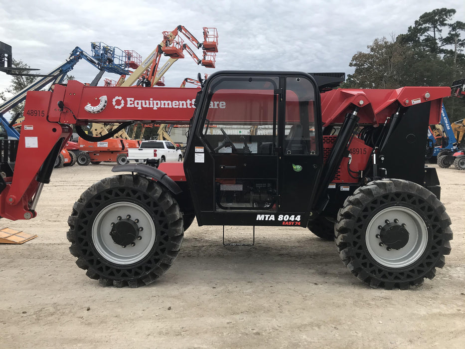 2020 Manitou MTA8044 74hp T4F, Cab/Heat/Air, Cab and Boom LED work lights, Auxiliary Hydraulics, Solid Tires, Amber strobe, Lift Hook w/66" Carriage, 60" Forks