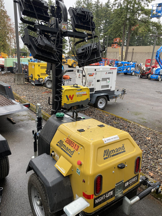 2022 Allmand NLV3GR (4) LED Light Fixture 350W, 23' Vertical Mast, 3kW Prime, Towable, Deep Sea L401, Leveling Jacks, Yanmar T4F 5.8hp