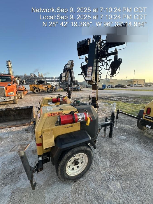 Allmand NLV3GR (4) LED Light Fixture 350W, 23' Vertical Mast, 3kW Prime, Towable, Deep Sea L401, Leveling Jacks, Yanmar T4F 5.8hp