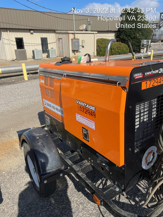 2021 Lincoln Electric Vantage 322 Vantage 322 Ready Pak 3 w/ Decals, ORANGE (includes trailer, cable rack, fender light kit) NO Telematics