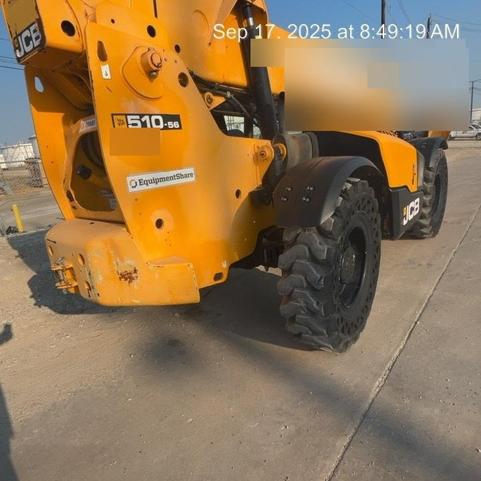 2019 JCB 510-56 Open ROPS, 74 HP, Solid Tires, Worklights, Beacon, Aux Hydraulics, Lifting Eye 72" Carriage/60" Forks