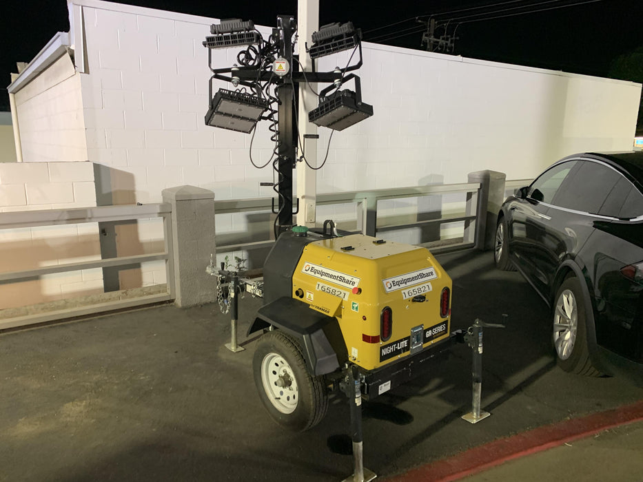 2021 Allmand NLV3GR (4) LED Light Fixture 350W, 23' Vertical Mast, 3kW Prime, Towable, Deep Sea L401, Leveling Jacks, Yanmar T4F 5.8hp