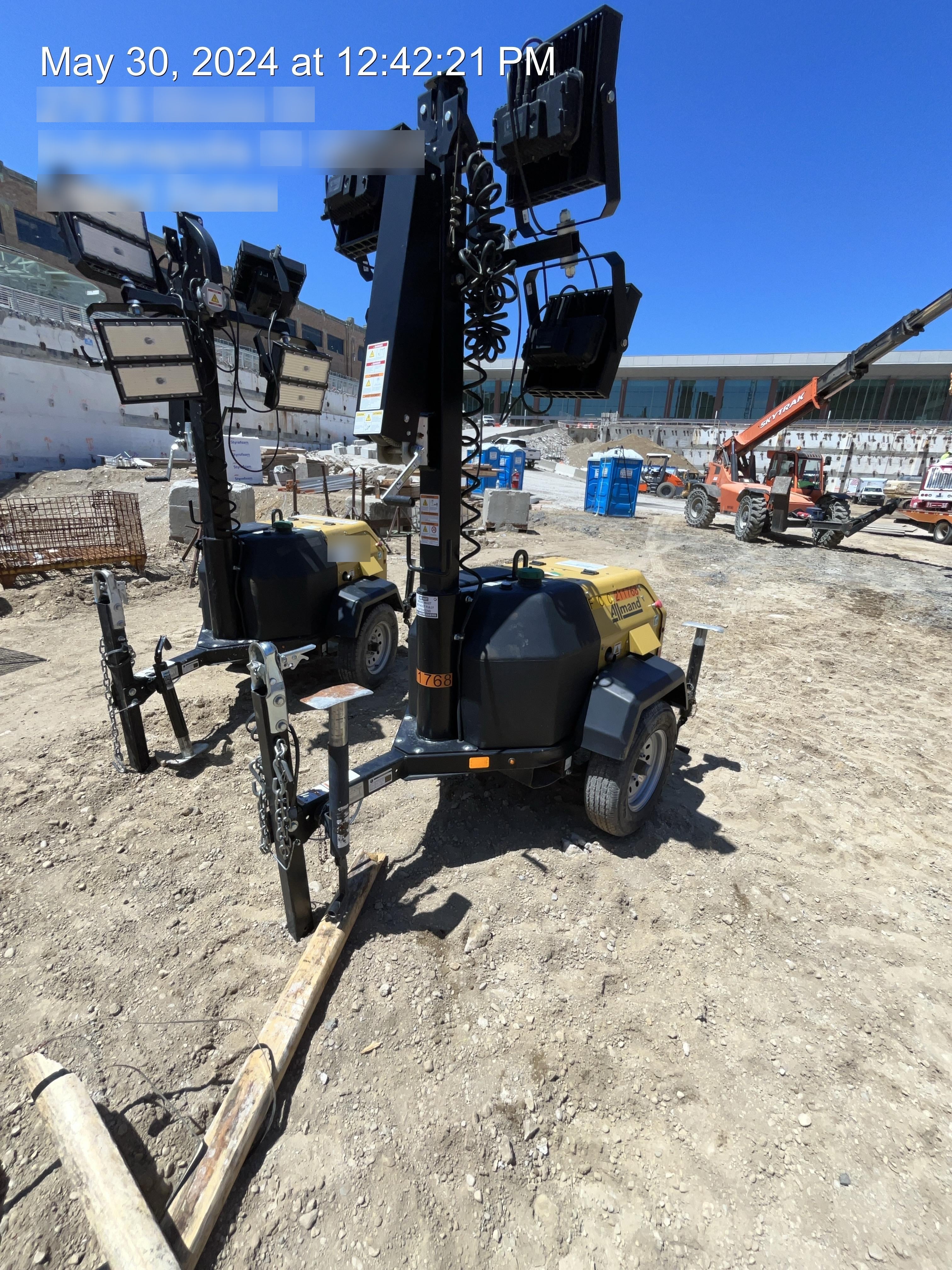 2022 Allmand NLV3GR (4) LED Light Fixture 350W, 23' Vertical Mast, 3kW Prime, Towable, Deep Sea L401, Leveling Jacks, Yanmar T4F 5.8hp