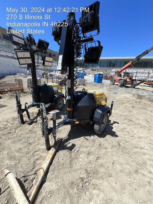 2022 Allmand NLV3GR (4) LED Light Fixture 350W, 23' Vertical Mast, 3kW Prime, Towable, Deep Sea L401, Leveling Jacks, Yanmar T4F 5.8hp