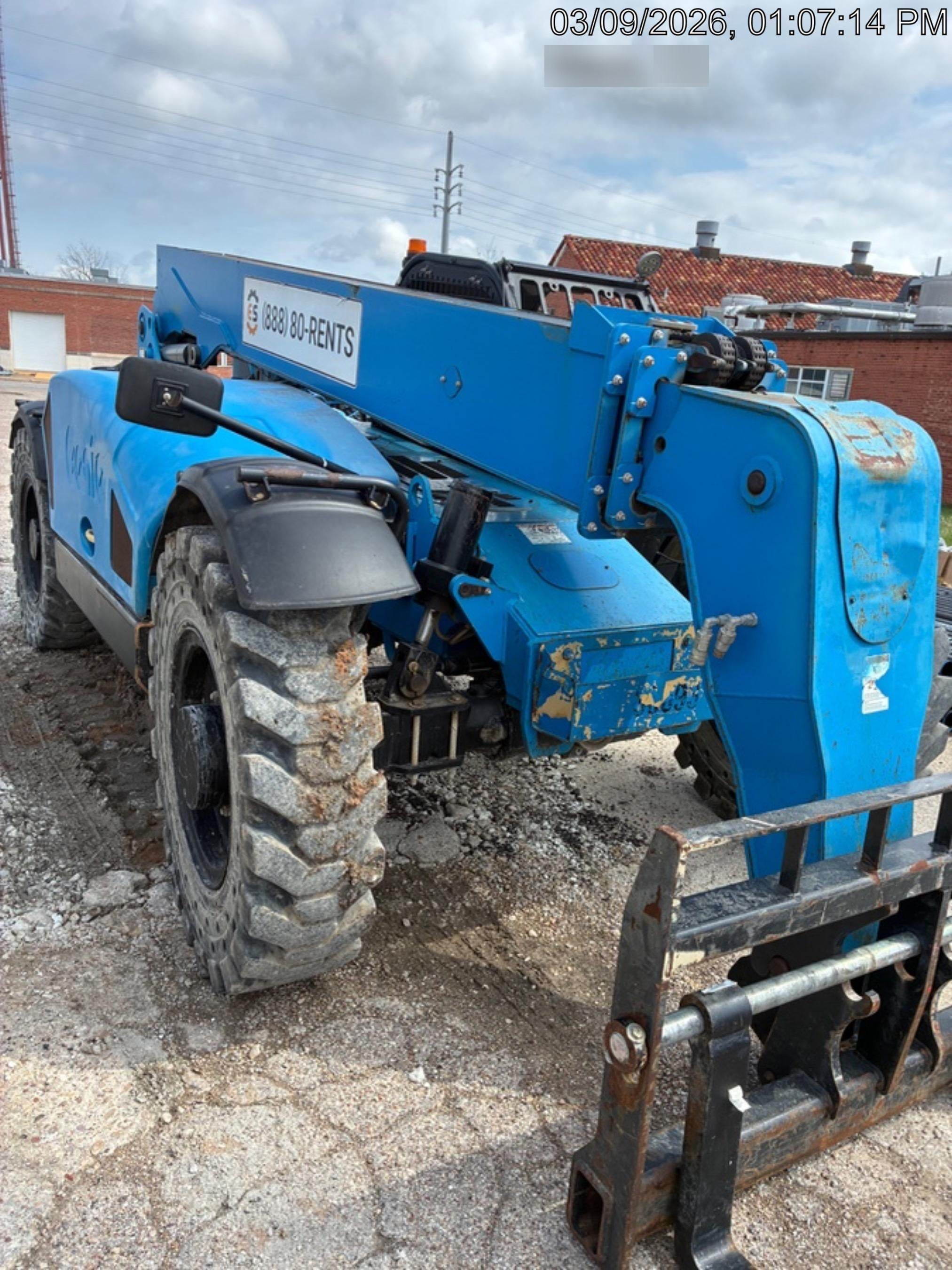 2019 Genie GTH-844 Canopy, Solid RT Tires, LED Work Lights, Beacon 60" QA Carriage, 48" Forks