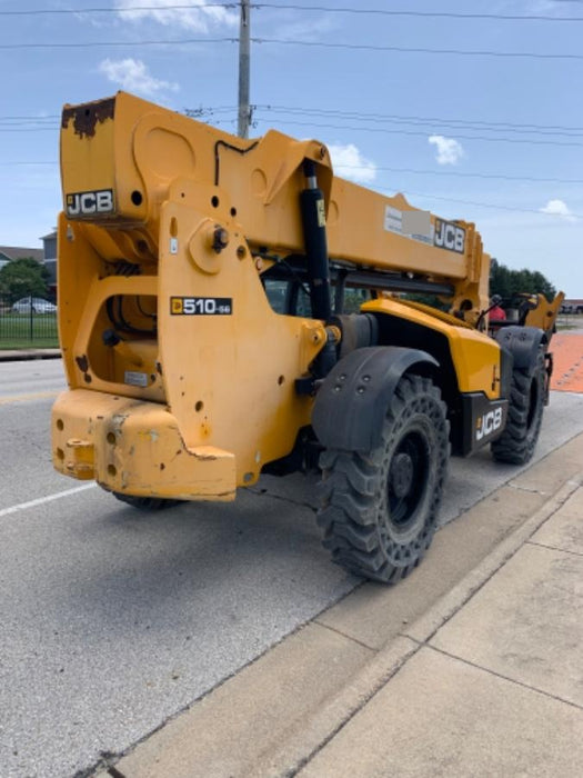 2019 JCB 510-56 Open ROPS, 74 HP, Solid Tires, Worklights, Beacon, Aux Hydraulics, Lifting Eye 72" Carriage/60" Forks