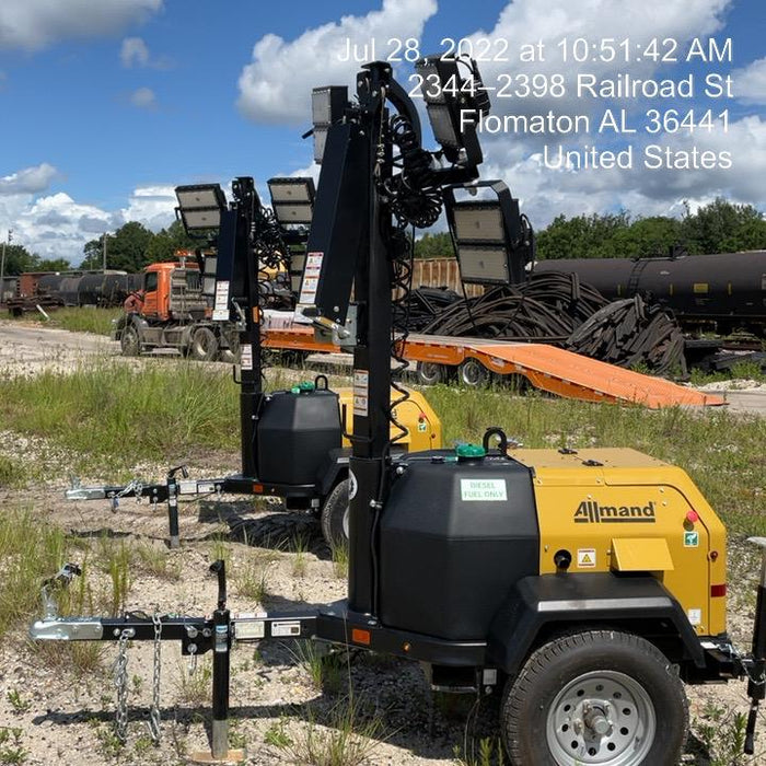 2022 Allmand NLV3GR (4) LED Light Fixture 350W, 23' Vertical Mast, 3kW Prime, Towable, Deep Sea L401, Leveling Jacks, Yanmar T4F 5.8hp