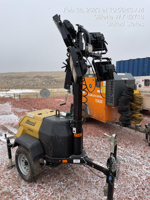 2022 Allmand NLV3GR (4) LED Light Fixture 350W, 23' Vertical Mast, 3kW Prime, Towable, ES Decals, T3