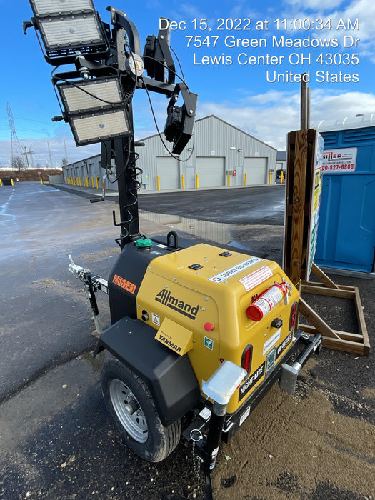 2022 Allmand NLV3GR (4) LED Light Fixture 350W, 23' Vertical Mast, 3kW Prime, Towable, ES Decals, T3
