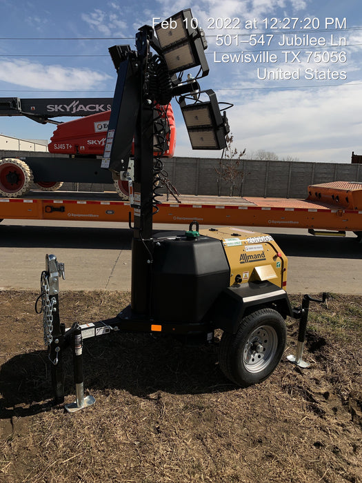 2022 Allmand NLV3GR (4) LED Light Fixture 350W, 23' Vertical Mast, 3kW Prime, Towable, Deep Sea L401, Leveling Jacks, Yanmar T4F 5.8hp