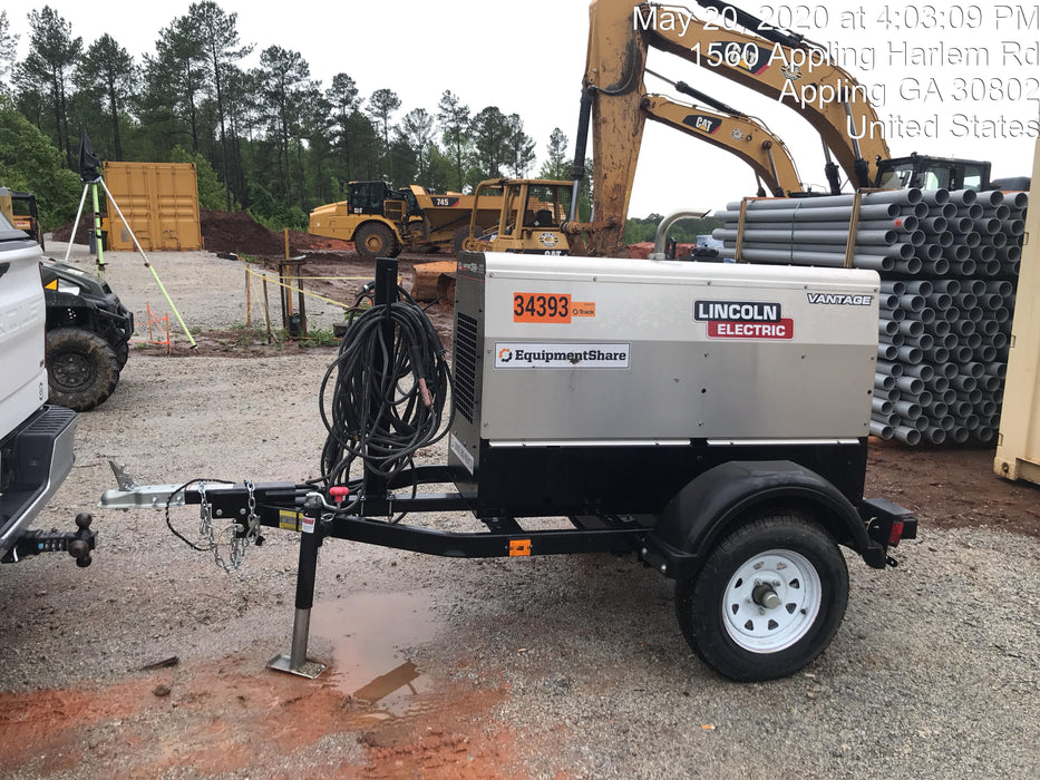 2019 Lincoln Electric Vantage 322 Welder Ready-Pak 3, Two wheel trailer, Fender and Light kit, Cable Rack