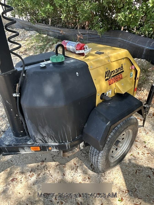 2022 Allmand NLV3GR (4) LED Light Fixture 350W, 23' Vertical Mast, 3kW Prime, Towable, Deep Sea L401, Leveling Jacks, Yanmar T4F 5.8hp