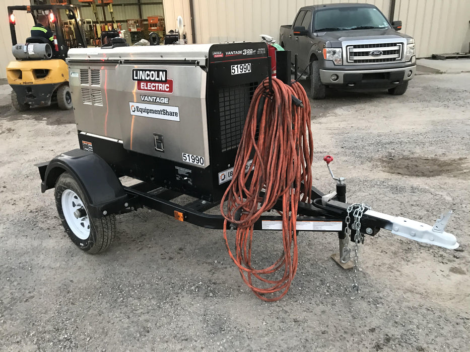 2019 Lincoln Electric Vantage 322 Welder Ready-Pak 3, Two wheel trailer, Fender and Light kit, Cable Rack