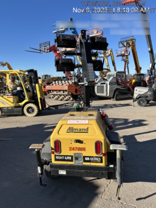 2022 Allmand NLV3GR (4) LED Light Fixture 350W, 23' Vertical Mast, 3kW Prime, Towable, ES Decals, T3