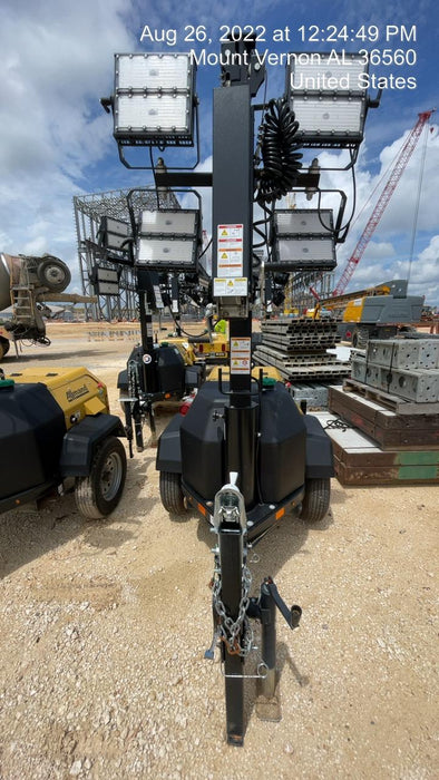 2022 Allmand NLV3GR (4) LED Light Fixture 350W, 23' Vertical Mast, 3kW Prime, Towable, Deep Sea L401, Leveling Jacks, Yanmar T4F 5.8hp