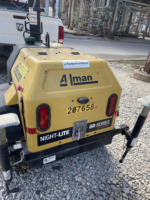 2022 Allmand NLV3GR (4) LED Light Fixture 350W, 23' Vertical Mast, 3kW Prime, Towable, Deep Sea L401, Leveling Jacks, Yanmar T4F 5.8hp