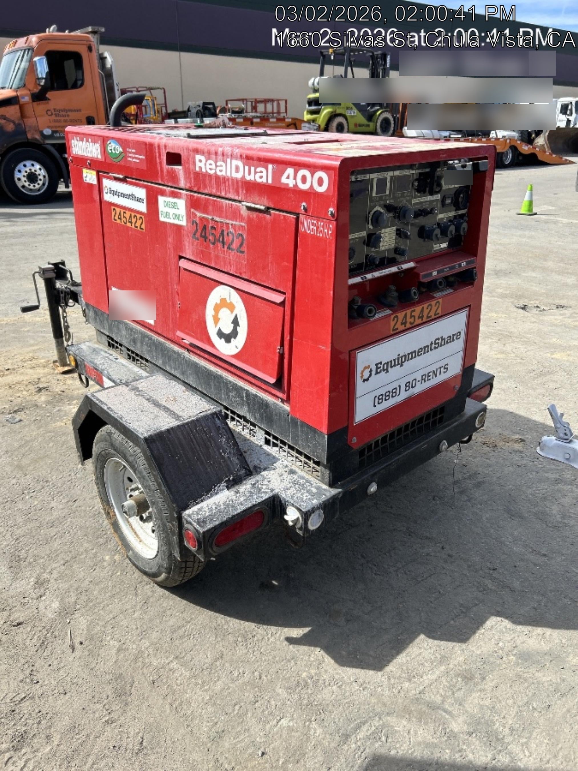2022 Shindaiwa DGW400MDL Kubota D902 Engine, 23 HP, Dual Op Welder, Wire, Arc, Droop Stick, Tig, and CC Stick Functionality, Simulphase, 3 Phase and 1 Phase Gen Output, Single Axle NB Trlr, Slr Trckl Chrg 12V 12W, Fire Ext