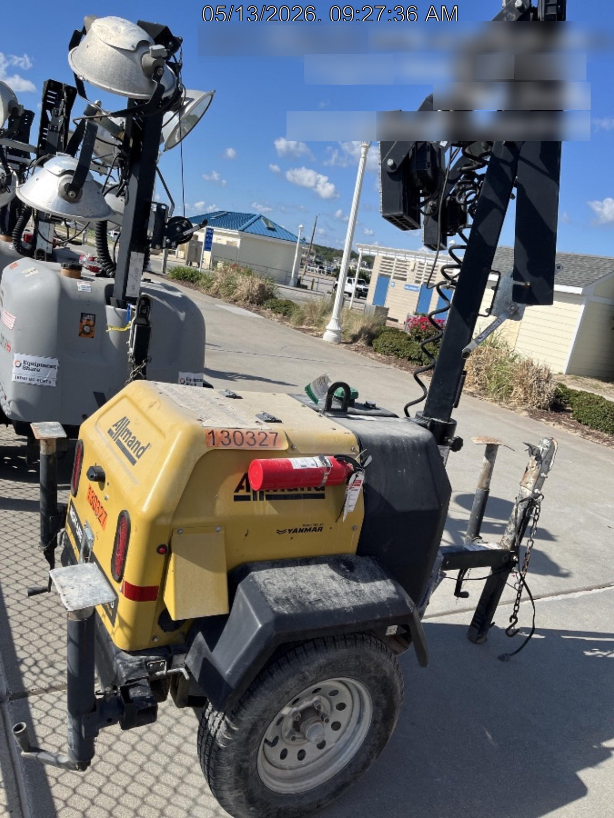 2021 Allmand NLV3GR (4) LED Light Fixture 350W, 23' Vertical Mast, 3kW Prime, Towable, Deep Sea L401, Leveling Jacks, Yanmar T4F 5.8hp