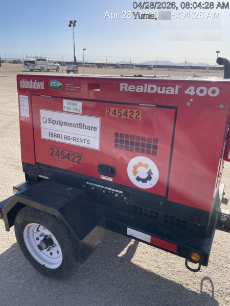 2022 Shindaiwa DGW400MDL Kubota D902 Engine, 23 HP, Dual Op Welder, Wire, Arc, Droop Stick, Tig, and CC Stick Functionality, Simulphase, 3 Phase and 1 Phase Gen Output, Single Axle NB Trlr, Slr Trckl Chrg 12V 12W, Fire Ext