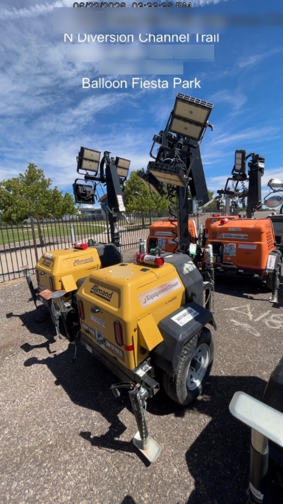 Allmand NLV3GR (4) LED Light Fixture 350W, 23' Vertical Mast, 3kW Prime, Towable, Deep Sea L401, Leveling Jacks, Yanmar T4F 5.8hp