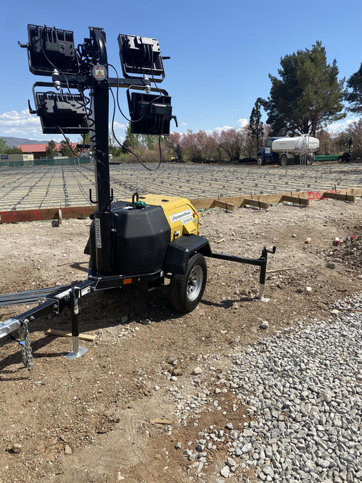 2021 Allmand NLV3GR (4) LED Light Fixture 350W, 23' Vertical Mast, 3kW Prime, Towable, Deep Sea L401, Leveling Jacks, Yanmar T4F 5.8hp