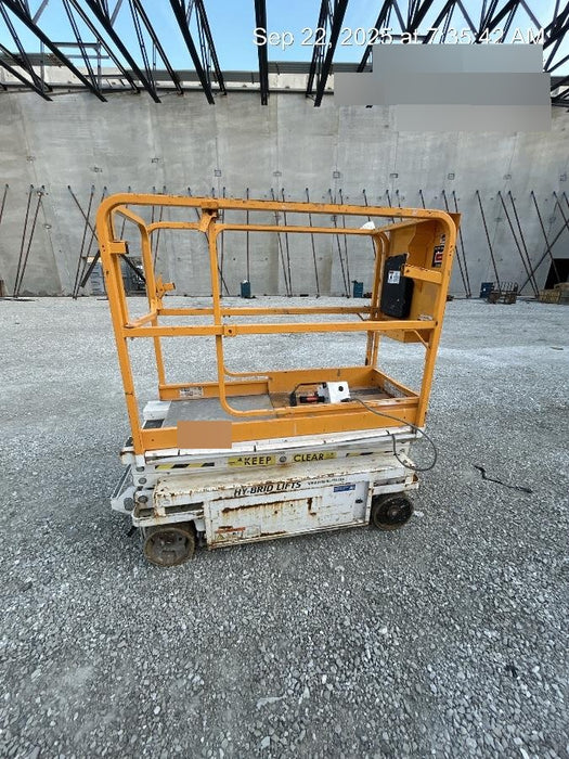 Custom Equipment HB-1430 <ul>
 <li>Hy-Brid Scissor Lift</li>
  <li>Platform capacity up to 670 lbs.</li>
  <li>Working height up to 20 ft</li>
  <li>Weighs under 1,700 lbs.</li>
  <li>Non-marking wheels </li>
</ul>