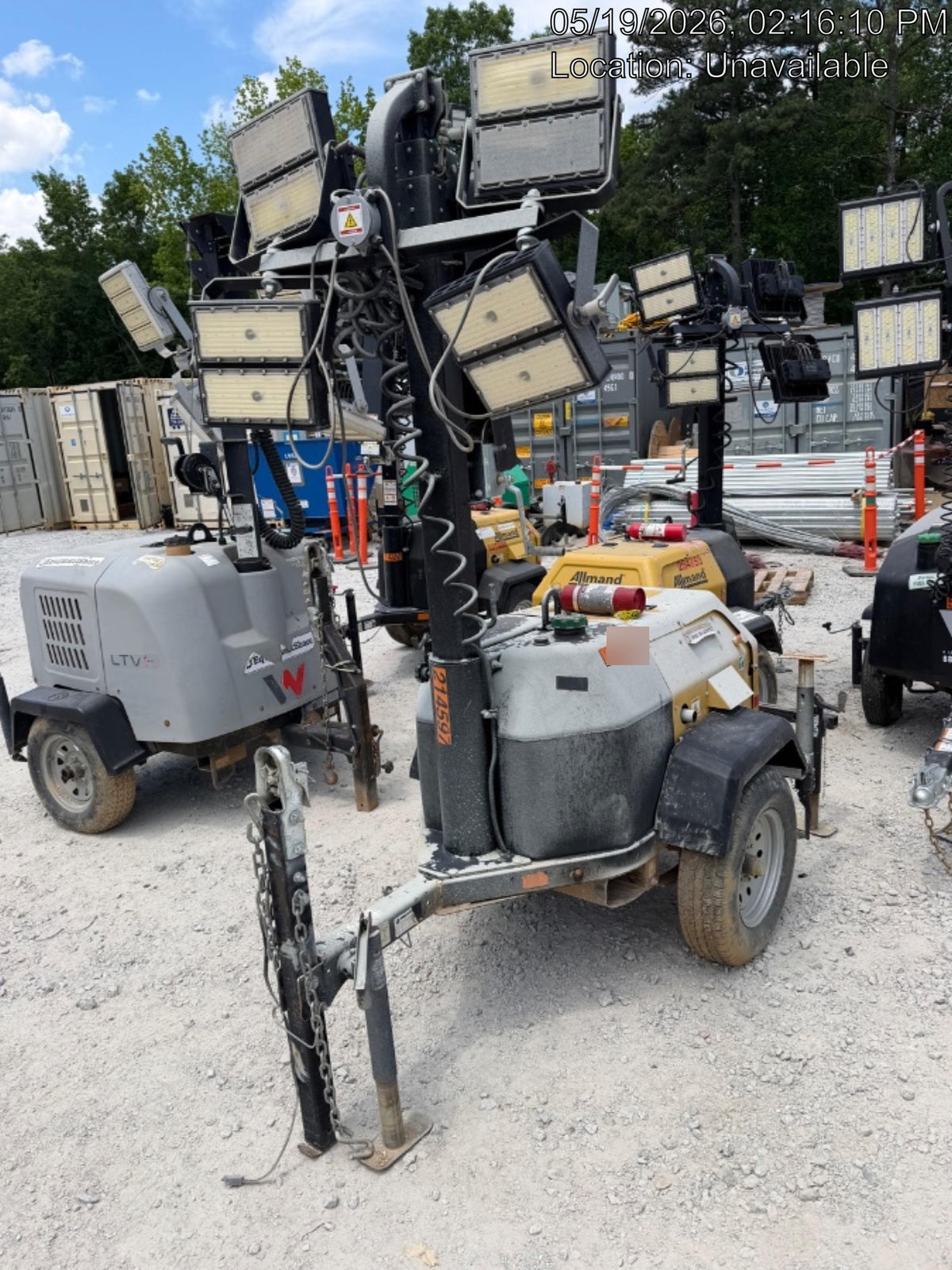 2022 Allmand NLV3GR (4) LED Light Fixture 350W, 23' Vertical Mast, 3kW Prime, Towable, Deep Sea L401, Leveling Jacks, Yanmar T4F 5.8hp