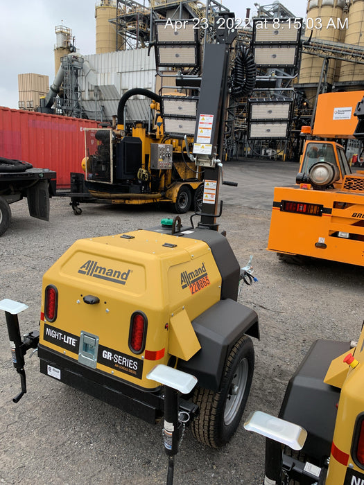 2022 Allmand NLV3GR (4) LED Light Fixture 350W, 23' Vertical Mast, 3kW Prime, Towable, Deep Sea L401, Leveling Jacks, Yanmar T4F 5.8hp