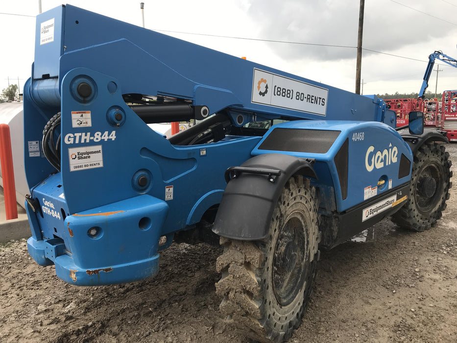 2019 Genie GTH-844 Cab/Heat/AC, Solid RT Tires, LED Work Lights, Beacon 60" QA Carriage, 48" Forks