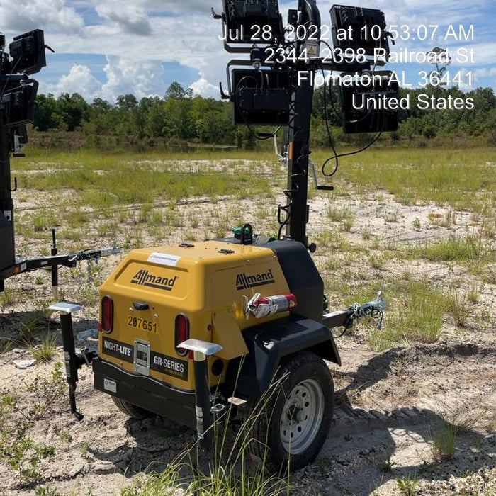 2022 Allmand NLV3GR (4) LED Light Fixture 350W, 23' Vertical Mast, 3kW Prime, Towable, Deep Sea L401, Leveling Jacks, Yanmar T4F 5.8hp