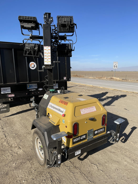 2022 Allmand NLV3GR (4) LED Light Fixture 350W, 23' Vertical Mast, 3kW Prime, Towable, ES Decals, T3