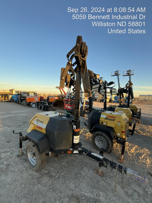 2022 Allmand NLV3GR (4) LED Light Fixture 350W, 23' Vertical Mast, 3kW Prime, Towable, Deep Sea L401, Leveling Jacks, Yanmar T4F 5.8hp