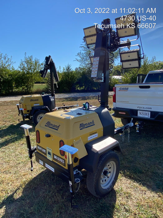 2022 Allmand NLV3GR (4) LED Light Fixture 350W, 23' Vertical Mast, 3kW Prime, Towable, ES Decals, T3