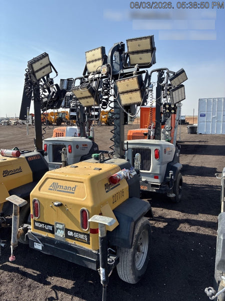 2022 Allmand NLV3GR (4) LED Light Fixture 350W, 23' Vertical Mast, 3kW Prime, Towable, Deep Sea L401, Leveling Jacks, Yanmar T4F 5.8hp